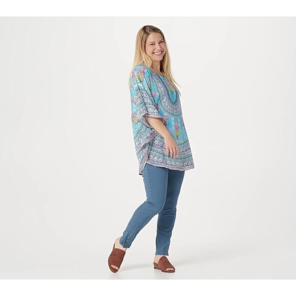 Tolani Collection Womens Multicolor Floral Narissa Printed Woven Caftan Tunic L - Picture 2 of 12